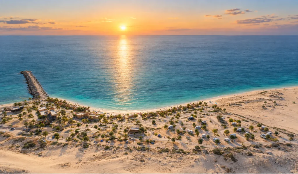 Aerial view of Western Beach Resort, Al Silaa at sunset
